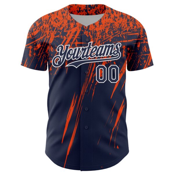 Custom Navy Orange-White Distressed Scratch Brush Stroke Authentic Baseball Jersey