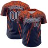 Custom Navy Orange-White Distressed Scratch Brush Stroke Authentic Baseball Jersey
