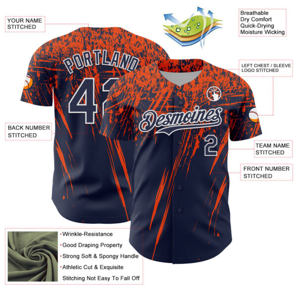 Custom Navy Orange-White Distressed Scratch Brush Stroke Authentic Baseball Jersey