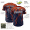 Custom Navy Orange-White Distressed Scratch Brush Stroke Authentic Baseball Jersey