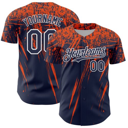 Custom Navy Orange-White Distressed Scratch Brush Stroke Authentic Baseball Jersey