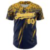 Custom Navy Gold-White Distressed Scratch Brush Stroke Authentic Baseball Jersey