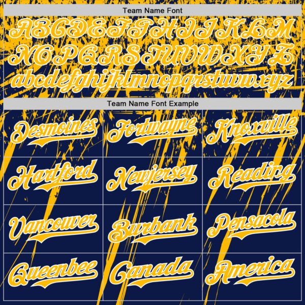 Custom Navy Gold-White Distressed Scratch Brush Stroke Authentic Baseball Jersey