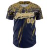Custom Navy Old Gold-White Distressed Scratch Brush Stroke Authentic Baseball Jersey