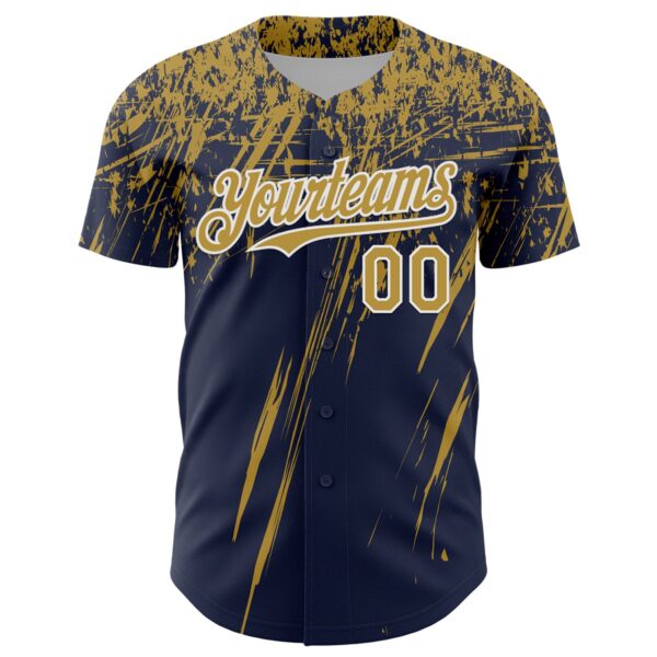 Custom Navy Old Gold-White Distressed Scratch Brush Stroke Authentic Baseball Jersey