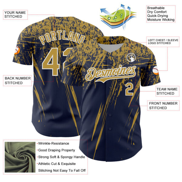 Custom Navy Old Gold-White Distressed Scratch Brush Stroke Authentic Baseball Jersey