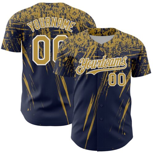 Custom Navy Old Gold-White Distressed Scratch Brush Stroke Authentic Baseball Jersey