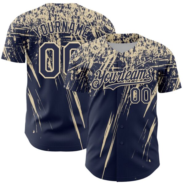 Custom Navy Cream Distressed Scratch Brush Stroke Authentic Baseball Jersey