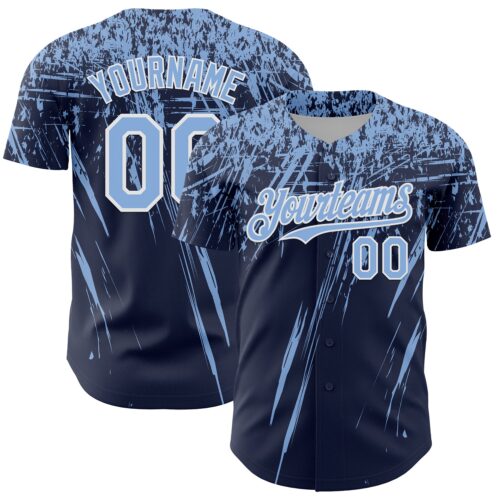 Custom Navy Light Blue-White Distressed Scratch Brush Stroke Authentic Baseball Jersey