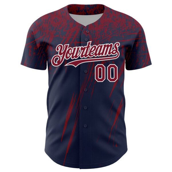 Custom Navy Crimson-White Distressed Scratch Brush Stroke Authentic Baseball Jersey