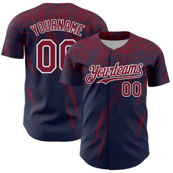 Custom Navy Crimson-White Distressed Scratch Brush Stroke Authentic Baseball Jersey