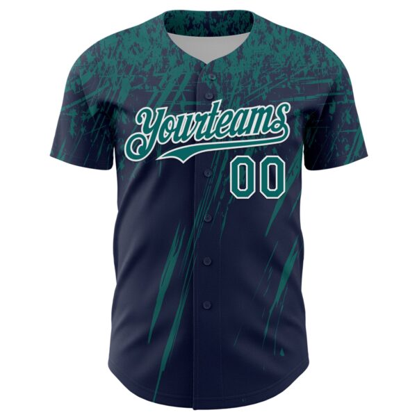 Custom Navy Teal-White Distressed Scratch Brush Stroke Authentic Baseball Jersey