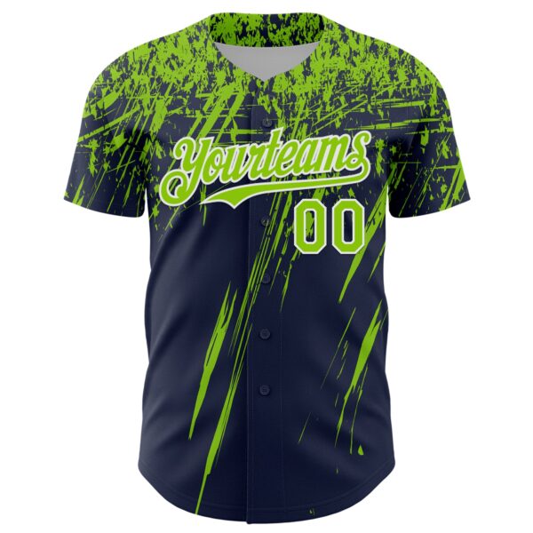 Custom Navy Neon Green-White Distressed Scratch Brush Stroke Authentic Baseball Jersey