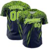 Custom Navy Neon Green-White Distressed Scratch Brush Stroke Authentic Baseball Jersey