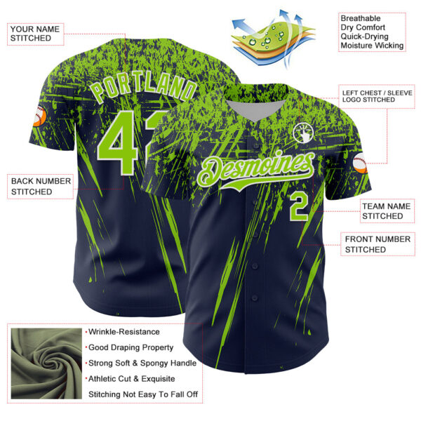 Custom Navy Neon Green-White Distressed Scratch Brush Stroke Authentic Baseball Jersey