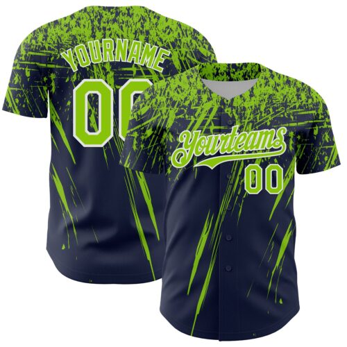 Custom Navy Neon Green-White Distressed Scratch Brush Stroke Authentic Baseball Jersey