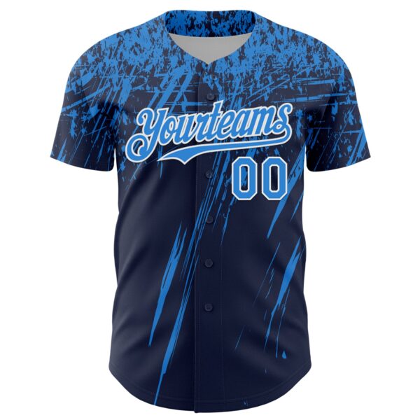 Custom Navy Electric Blue-White Distressed Scratch Brush Stroke Authentic Baseball Jersey