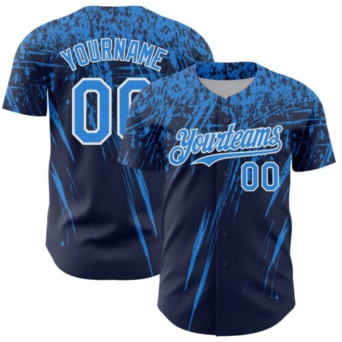 Custom Navy Electric Blue-White Distressed Scratch Brush Stroke Authentic Baseball Jersey