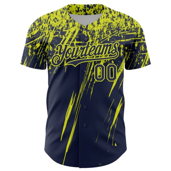 Custom Navy Neon Yellow Distressed Scratch Brush Stroke Authentic Baseball Jersey