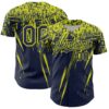 Custom Navy Neon Yellow Distressed Scratch Brush Stroke Authentic Baseball Jersey