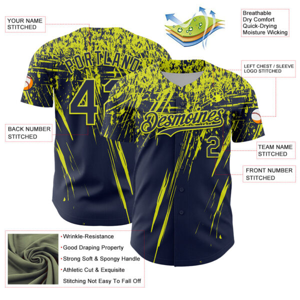 Custom Navy Neon Yellow Distressed Scratch Brush Stroke Authentic Baseball Jersey