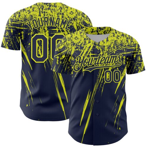 Custom Navy Neon Yellow Distressed Scratch Brush Stroke Authentic Baseball Jersey