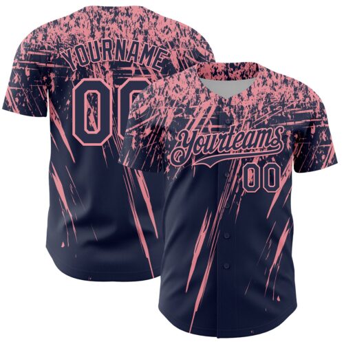 Custom Navy Medium Pink Distressed Scratch Brush Stroke Authentic Baseball Jersey