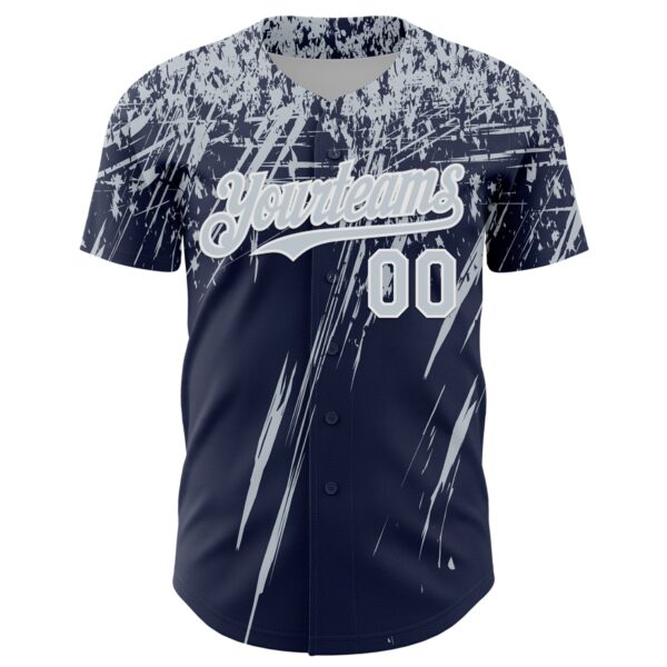 Custom Navy Silver-White Distressed Scratch Brush Stroke Authentic Baseball Jersey