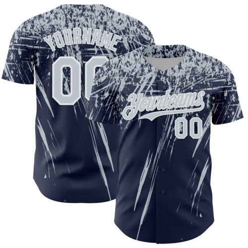 Custom Navy Silver-White Distressed Scratch Brush Stroke Authentic Baseball Jersey