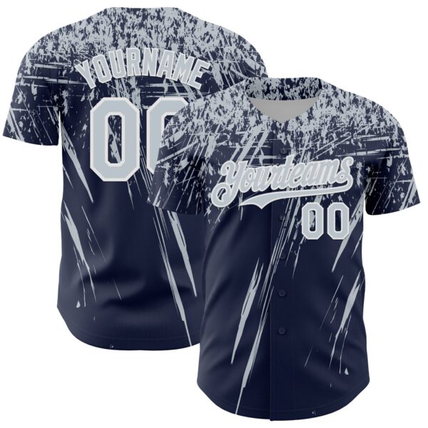 Custom Navy Silver-White Distressed Scratch Brush Stroke Authentic Baseball Jersey