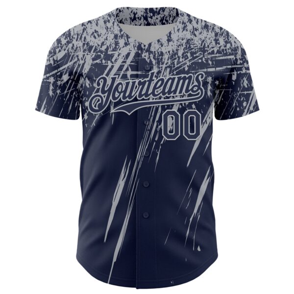 Custom Navy Gray Distressed Scratch Brush Stroke Authentic Baseball Jersey