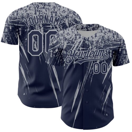 Custom Navy Gray Distressed Scratch Brush Stroke Authentic Baseball Jersey