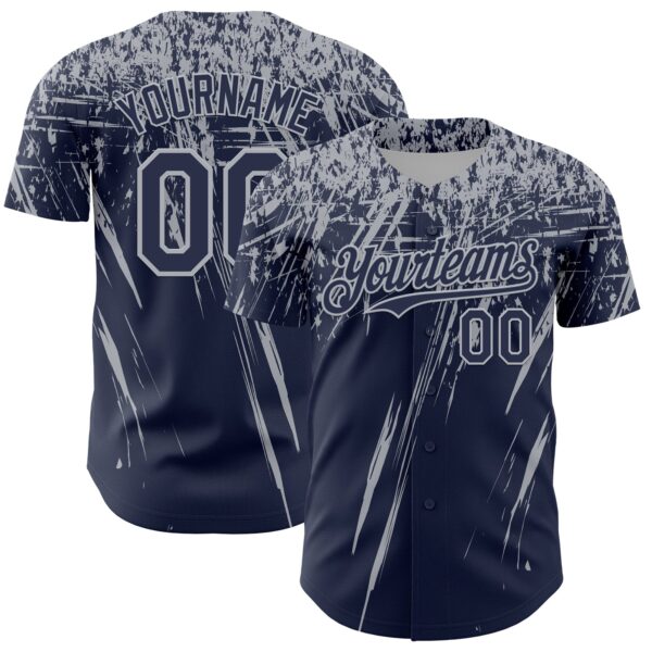 Custom Navy Gray Distressed Scratch Brush Stroke Authentic Baseball Jersey