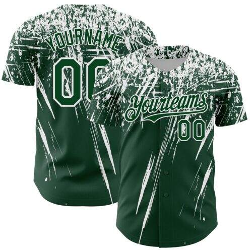 Custom Green White Distressed Scratch Brush Stroke Authentic Baseball Jersey