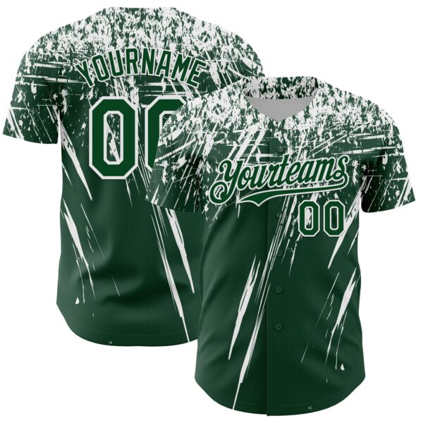 Custom Green White Distressed Scratch Brush Stroke Authentic Baseball Jersey