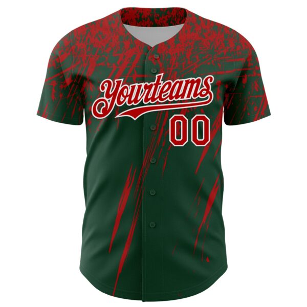 Custom Green Red-White Distressed Scratch Brush Stroke Authentic Baseball Jersey