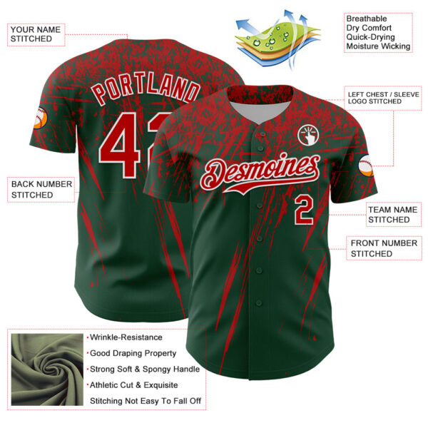 Custom Green Red-White Distressed Scratch Brush Stroke Authentic Baseball Jersey