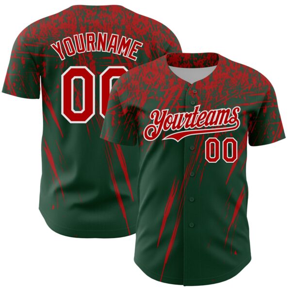 Custom Green Red-White Distressed Scratch Brush Stroke Authentic Baseball Jersey