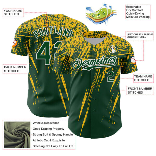 Custom Green Yellow-White Distressed Scratch Brush Stroke Authentic Baseball Jersey
