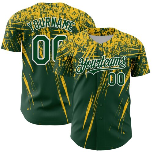 Custom Green Yellow-White Distressed Scratch Brush Stroke Authentic Baseball Jersey