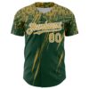 Custom Green Old Gold-White Distressed Scratch Brush Stroke Authentic Baseball Jersey
