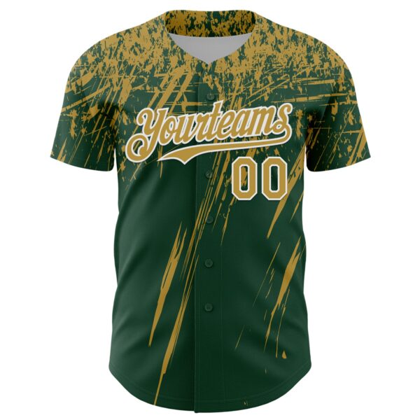 Custom Green Old Gold-White Distressed Scratch Brush Stroke Authentic Baseball Jersey