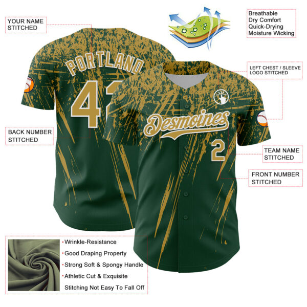 Custom Green Old Gold-White Distressed Scratch Brush Stroke Authentic Baseball Jersey