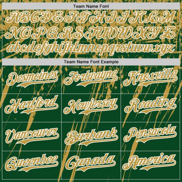 Custom Green Old Gold-White Distressed Scratch Brush Stroke Authentic Baseball Jersey
