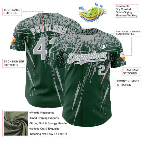 Custom Green Gray-White Distressed Scratch Brush Stroke Authentic Baseball Jersey