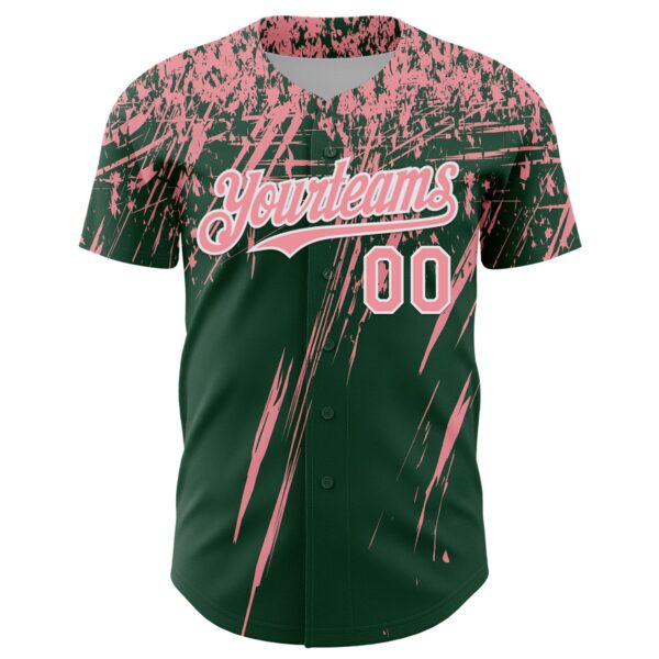 Custom Green Medium Pink-White Distressed Scratch Brush Stroke Authentic Baseball Jersey