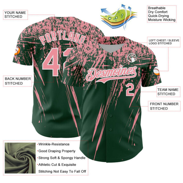 Custom Green Medium Pink-White Distressed Scratch Brush Stroke Authentic Baseball Jersey