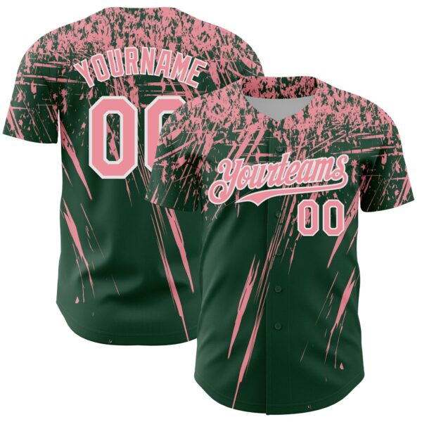 Custom Green Medium Pink-White Distressed Scratch Brush Stroke Authentic Baseball Jersey