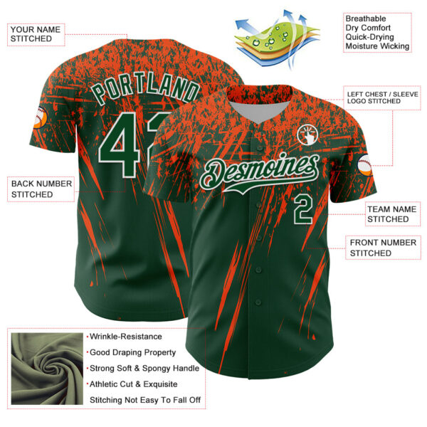 Custom Green Orange-White Distressed Scratch Brush Stroke Authentic Baseball Jersey