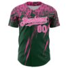 Custom Green Pink-White Distressed Scratch Brush Stroke Authentic Baseball Jersey